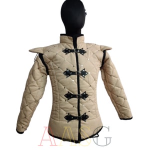 Medieval Short Doublet Gambeson Full Sleeve Aketon Costume Padded Protective Armor Cotton Fabric For Sca Larp Cosplay Halloween&#39;s Gift