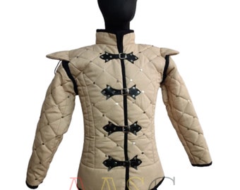 Medieval Short Doublet Gambeson Full Sleeve Aketon Costume Padded Protective Armor Cotton Fabric For Sca Larp Cosplay Halloween&#39;s Gift