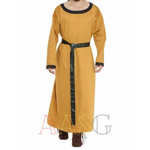 Medieval Viking Cotton Fabric Tunic Cloth Full Sleeve Costume - Authentic Renaissance Cosplay Long Tunic - Historical SCA LARP Gift