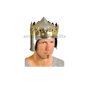 Medieval Viking King Arthur Helmet Medieval Re-enactment 18-gauge helmet, with brass fitted, Wearable on auction gift