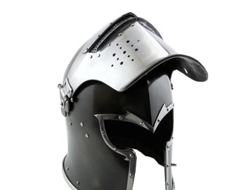 Handmade Black Barbuta Helmet: Medieval Knight Crusader Armor