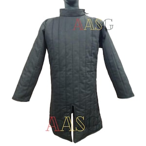 Medieval Viking Aketon – Thick Padded Cotton Long Gambeson Armor Jacket with Full Sleeves for SCA, LARP & Reenactment Cosplay