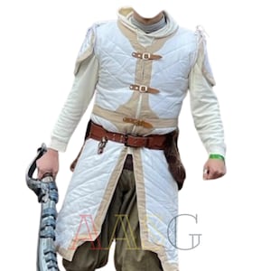 Medieval Cotton Padded Protective Half Sleeve Long Gambeson Jacket Coat Aketon For Halloween dress Cosplay Costume Art larp