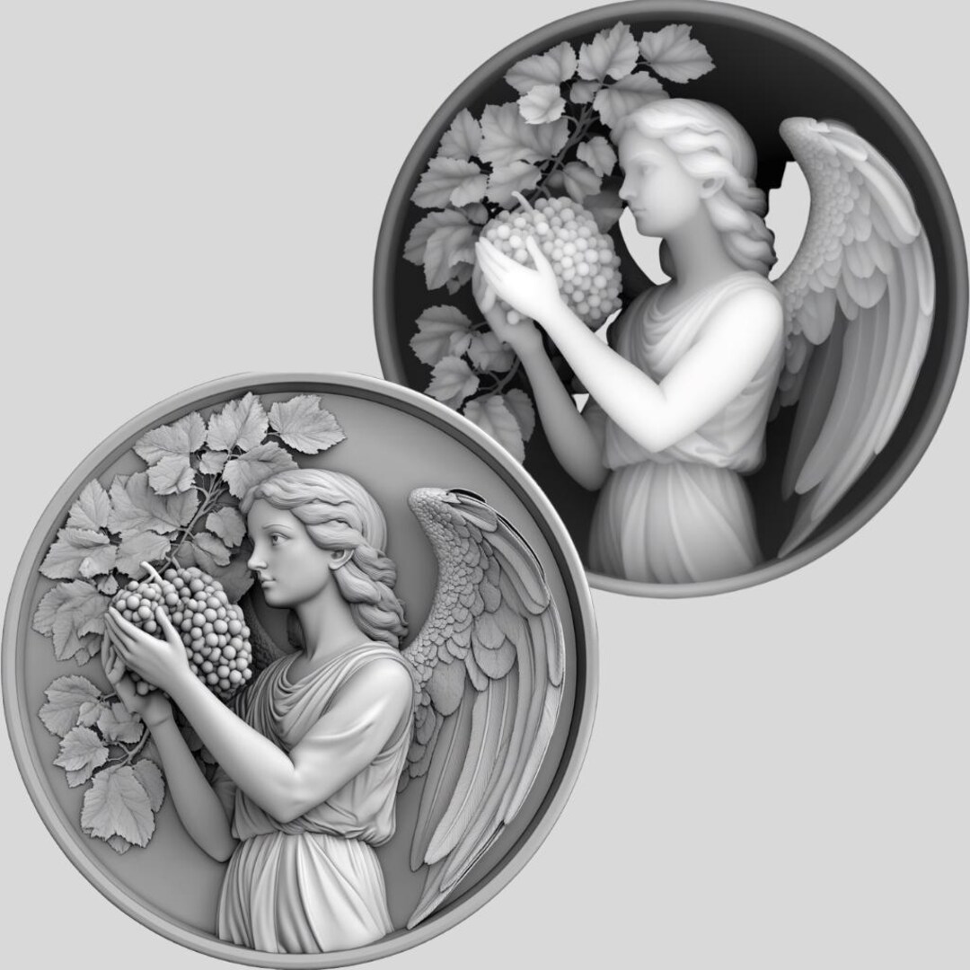 3D Angel Coin Depth Map Engraving: Laser Cut PNG File - Etsy