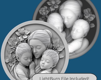 母の日コイン深度マップ：3Dレーザー彫刻ファイル（LightBurn）
