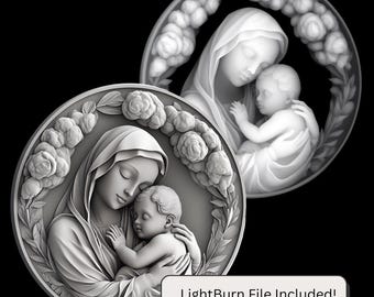 3D Coin Depth Map Engraving: Virgin Mary & Child, Fiber Laser PNG (Digital Download)
