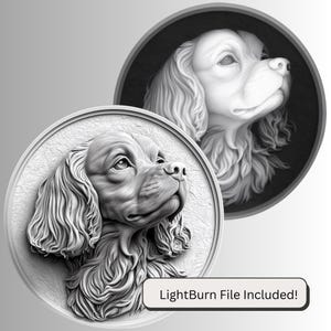 Münze Tiefe Karte | Höhe Karte | Xtool | Glühschmiede | PNG-Datei | Graustufen | Lichtbrand | 3D Gravurdateien | König Karl | Hund | Spaniel