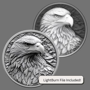 Dieptekaart munt | Hoogtekaart | Xtool | Glowforge | PNG-bestand | Grijswaarden | Brandwonden | 3D-gravurebestanden | Adelaar | Herdenkingsdag