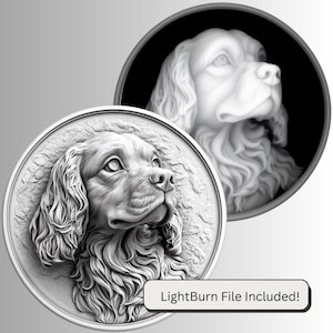Münze Tiefe Karte | Höhe Karte | Xtool | Glühschmiede | PNG-Datei | Graustufen | Lichtbrand | 3D Gravurdateien | König Karl | Hund | Spaniel