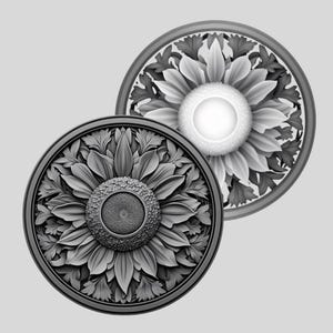 3D Sunflower Coin Engraving Depth Map: Laser CNC PNG File