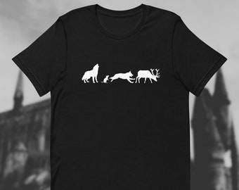 Marauders Minimalist Unisex T-Shirt, Moony Wormtail Padfoot Prings, HP Fandom, Remus Lupin, Sirius Black