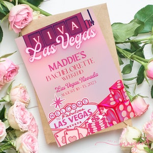 Invitación y itinerario editables para despedida de soltera Viva Las Vegas, despedida de soltera en Las Vegas, plantilla editable, despedida de soltera, invitación de cumpleaños