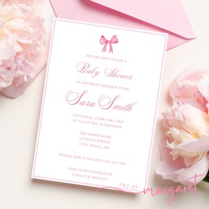 Pink Bow Baby Shower Editable Invitation Template | Baby Girl Baby Shower Invitation | Pink Bow | Bow Baby Shower | Pink Baby Shower Invite
