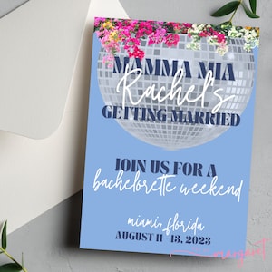 Plantilla de invitación de despedida de soltera Mamma Mia / Último fin de semana de despedida de soltera en discoteca / Plantilla editable / Invitación de Mamma Mia / Despedida de soltera en discoteca