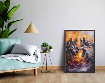 Impresión artística de lobo nórdico / Diseño de Skoll y Hati (Descarga digital)