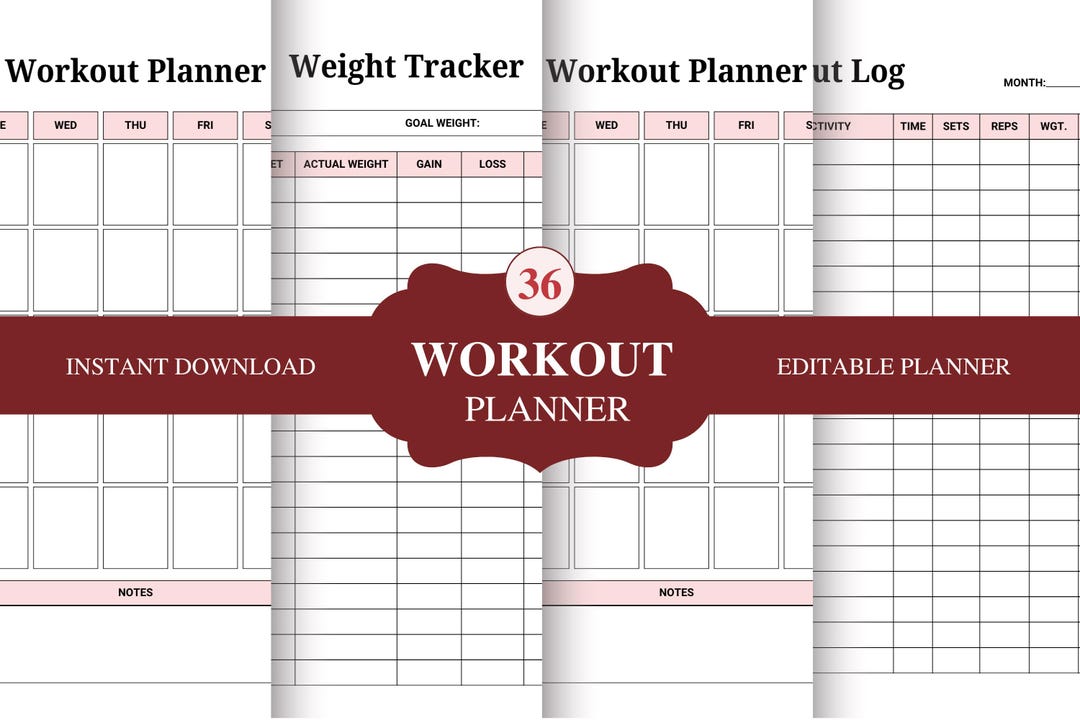 Editable Workout Planner, Fitness Planner Canva Template - Etsy