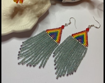 Rainbow Rain Fringe Handmade Earrings