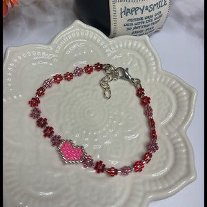 Beaded Miyuki Daisy Heart Valentine Day Gift Pink Red Bracelet