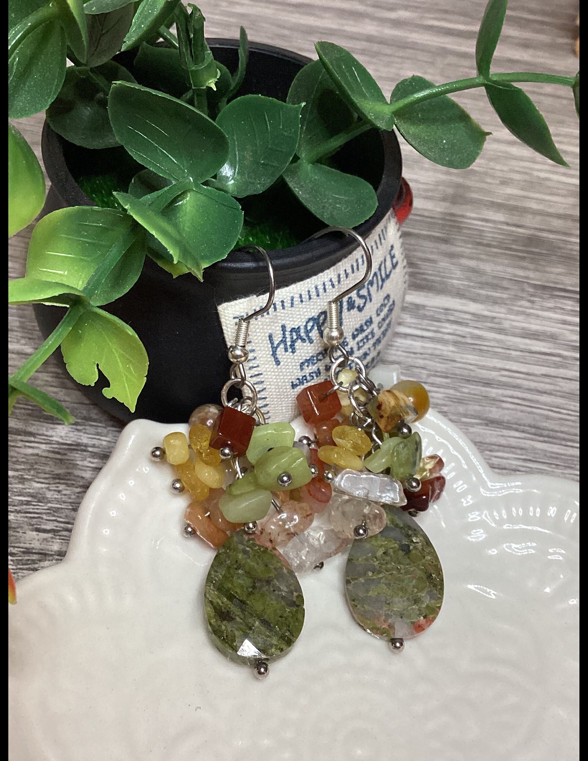 Unakite Gemstones Cluster Earrings
