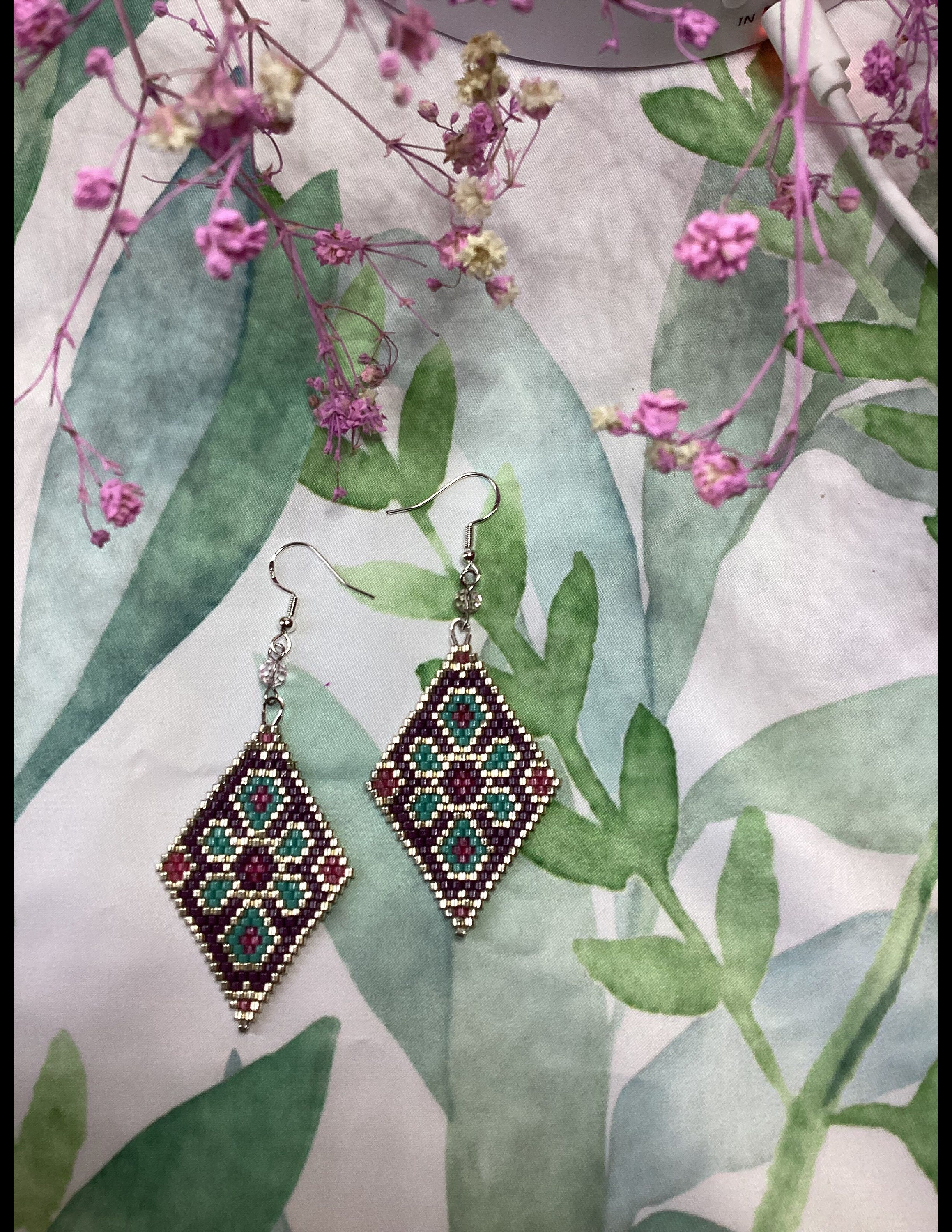 Ethnic Pattern Brick Stitch Rhombus Shaped Handmade Earrings - Etsy