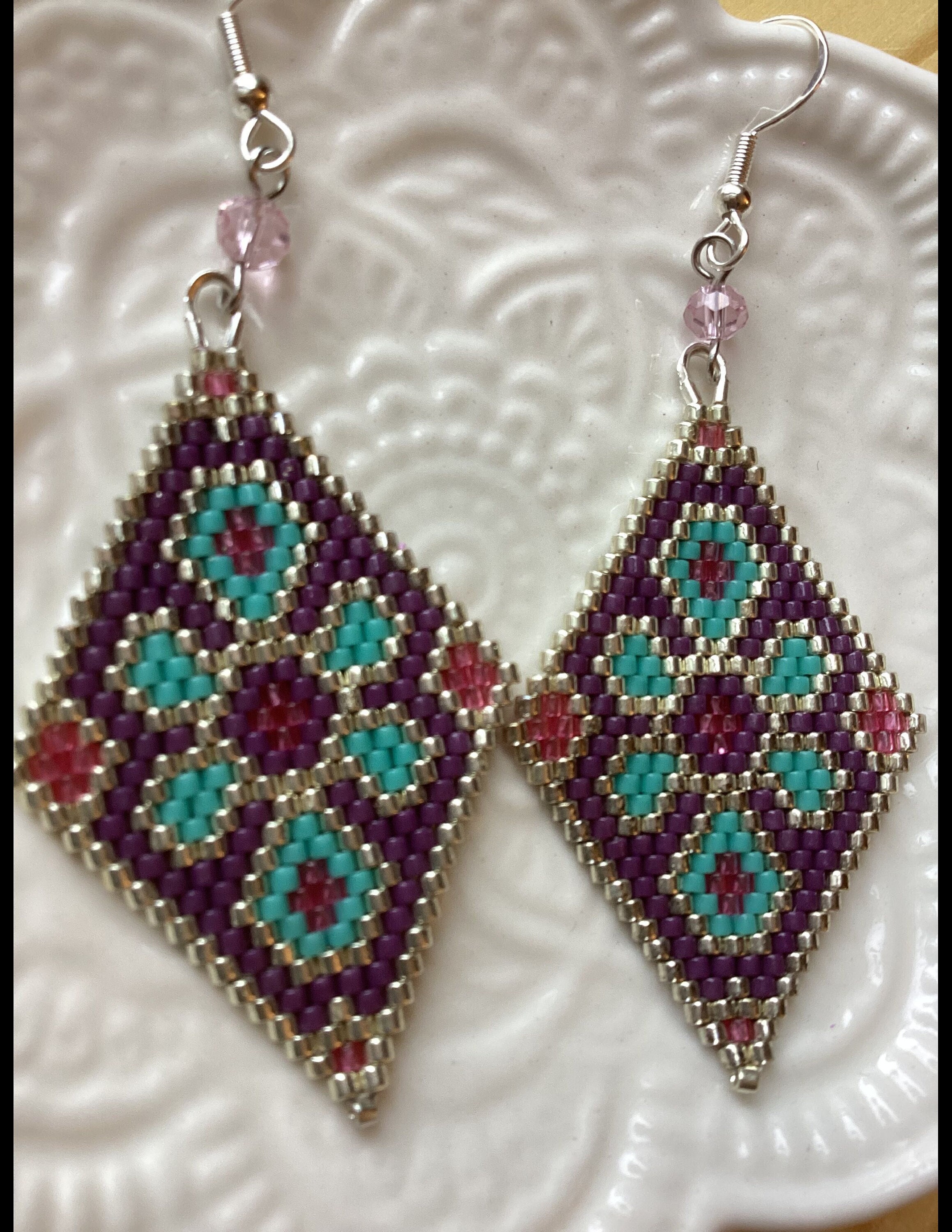 Ethnic Pattern Brick Stitch Rhombus Shaped Handmade Earrings - Etsy