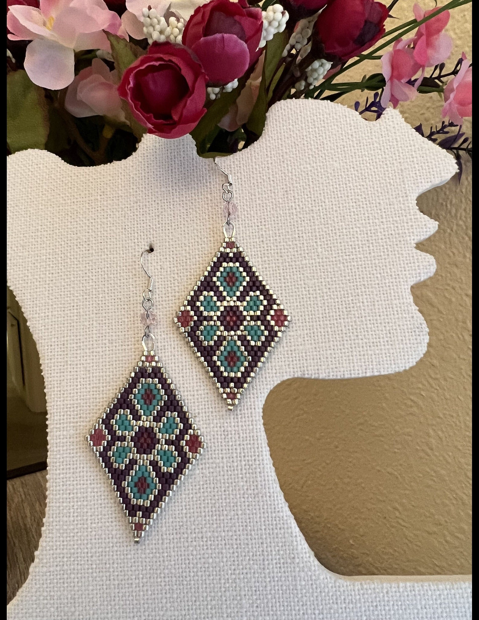 Ethnic Pattern Brick Stitch Rhombus Shaped Handmade Earrings - Etsy