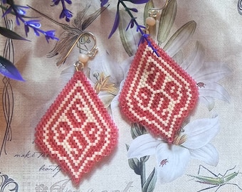 Ethnic Pattern Pink Bubblegum Miyuki Delica Buta Handmade Earrings