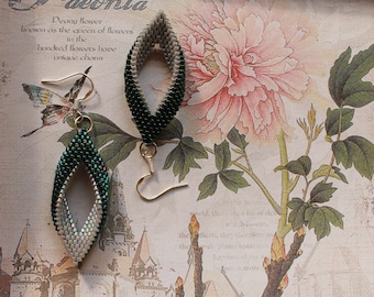 Miyuki Delica Leaf Folded Peyote Stitch Iris Gray Color Handmade Earrings