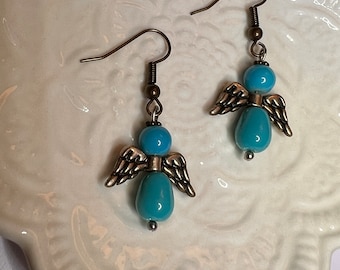Turquoise Angel Beaded Wings Handmade Earrings