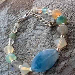 Multi Gemstone Blue Quartz Agate Labradorite Sand Opal Bicone Crystal Beads Bracelet