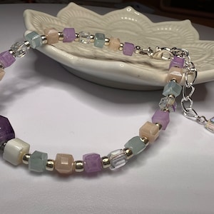 Gemstone Amethyst Purple Cube Crystal Beads Bracelet