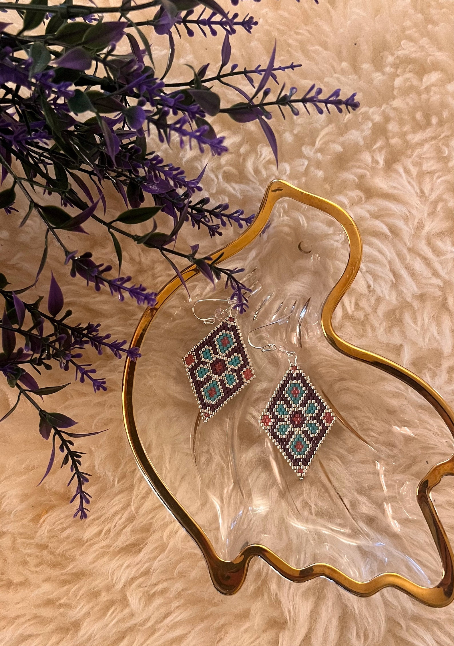 Ethnic Pattern Brick Stitch Rhombus Shaped Handmade Earrings - Etsy