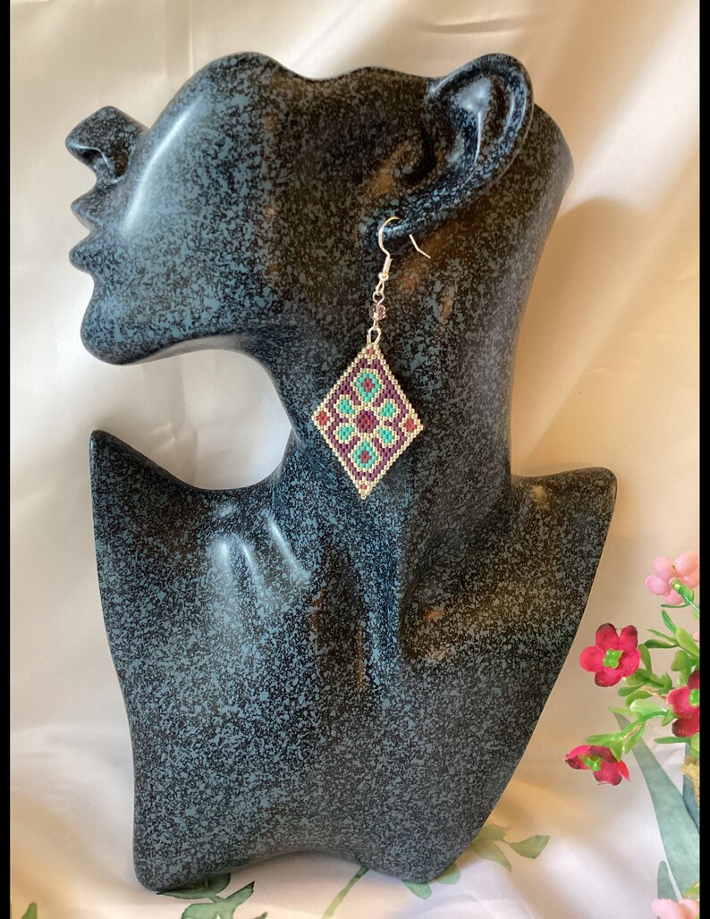 Ethnic Pattern Brick Stitch Rhombus Shaped Handmade Earrings - Etsy