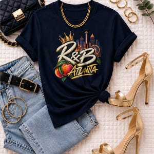 Atlanta Rnb Script Peach Skyline | Garment Dyed Heavyweight Tee | Music Lover Gift Women image 4