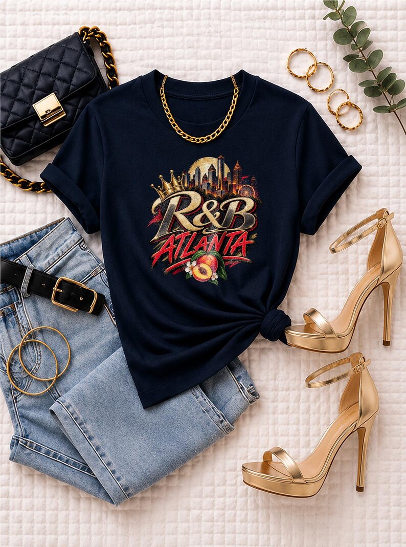 Atlanta Rnb Gold Crown Skyline | Garment Dyed Heavyweight Tee | Concert Lover Gift image 4