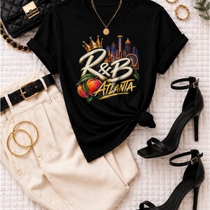 Atlanta Rnb Script Peach Skyline | Garment Dyed Heavyweight Tee | Music Lover Gift Women image 1