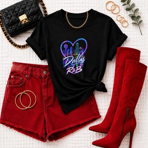 Comfort Colors Dallas RnB Concert Shirt, Neon Heart Skyline Night Out Tee for Black Women, Grown and Sexy Gift image 3