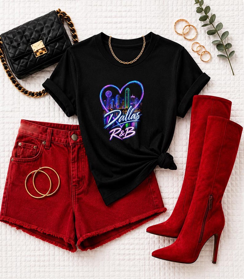 Comfort Colors Dallas RnB Concert Shirt, Neon Heart Skyline Night Out Tee for Black Women, Grown and Sexy Gift image 3
