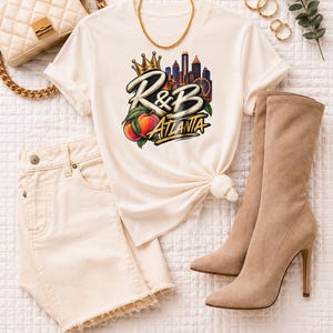 Atlanta Rnb Script Peach Skyline | Garment Dyed Heavyweight Tee | Music Lover Gift Women image 6