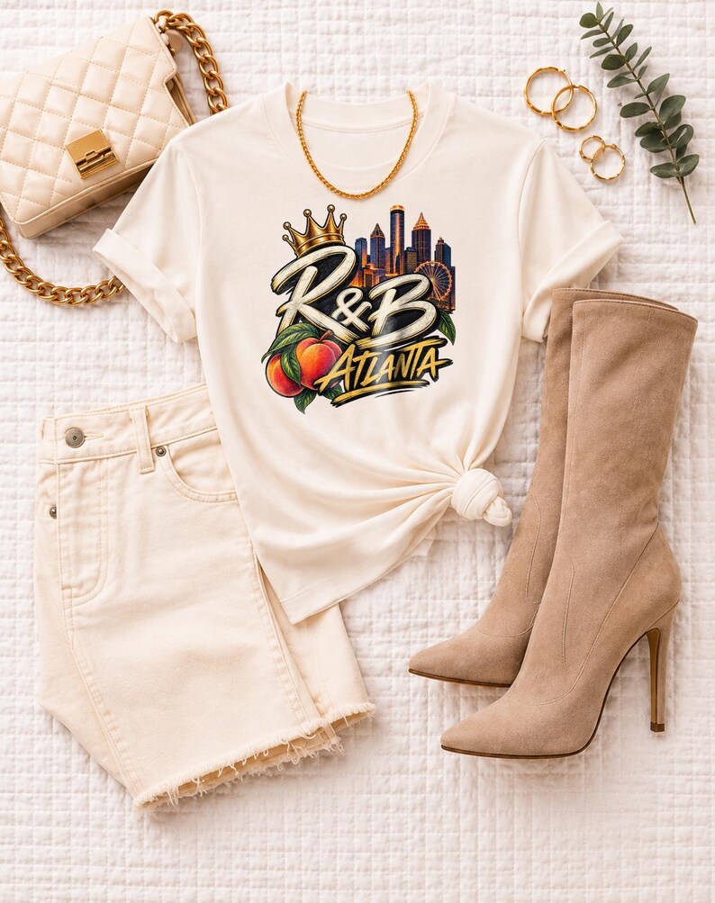 Atlanta Rnb Script Peach Skyline | Garment Dyed Heavyweight Tee | Music Lover Gift Women image 6