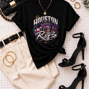 Comfort Colors Houston RnB Konzertshirt, Space City Vibes Ausgeh-T-Shirt für schwarze Frauen, ein erwachsenes und sexy Geschenk Bild 1