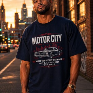 Camiseta clásica de coches de Motor City / Horizonte de Detroit, Ford Field, historia del R&B 2026 imagen 6