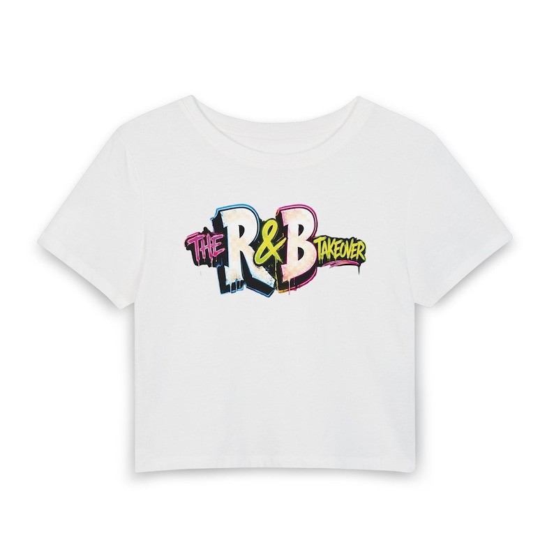 R and B Takeover Fitted Baby Tee Concert Graphic | Women's Cropped Top | Stadium Style image 1