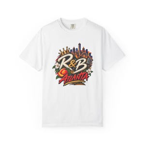 T-shirt Atlanta Rnb Mic Peach Skyline | T-shirt épais teint en pièce | T-shirt de spectacle R&B pour femme image 2