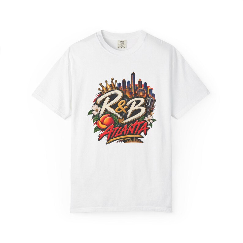 T-shirt Atlanta Rnb Mic Peach Skyline | T-shirt épais teint en pièce | T-shirt de spectacle R&B pour femme image 2