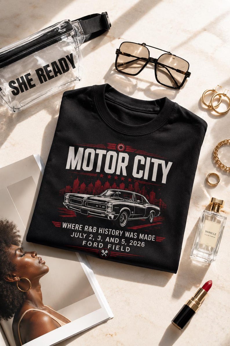 Camiseta clásica de coches de Motor City / Horizonte de Detroit, Ford Field, historia del R&B 2026 imagen 5