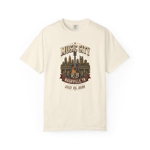 Music City Concert T-shirt | Geverfd, zwaar T-shirt | Cadeau voor muziekliefhebbers (vrouwen) afbeelding 1