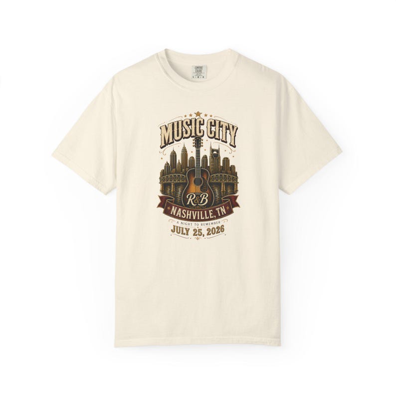 Music City Concert T-shirt | Geverfd, zwaar T-shirt | Cadeau voor muziekliefhebbers (vrouwen) afbeelding 1