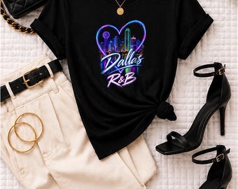 Comfort Colors Dallas RnB Concert Shirt, Neon Heart Skyline Night Out Tee for Black Women, Grown and Sexy Gift