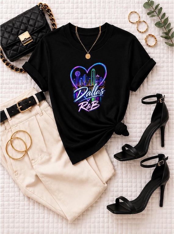 Dallas R&B Neon Heart Skyline Tee - R&B Tour 2026
